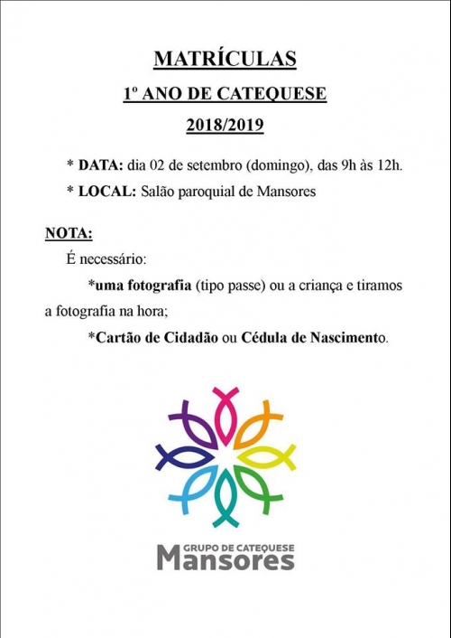 Matriculas 1º ano Catequese 2018/2019