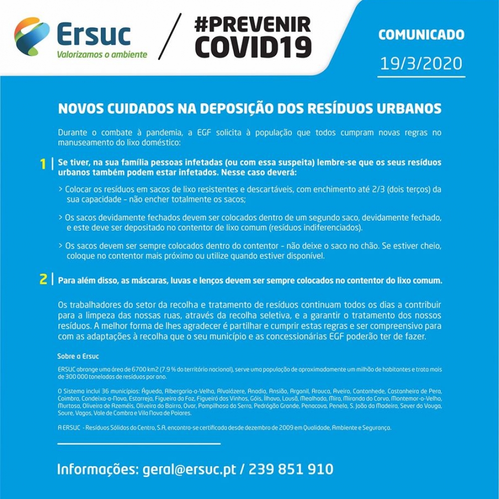 Covid-19:  Cuidados na deposição dos resíduos urbanos
